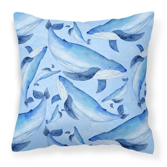 Carolines Treasures BB7575PW1818 Watercolor Nautical Whales Fabric Decorative Pillow  18H x18W multicolor