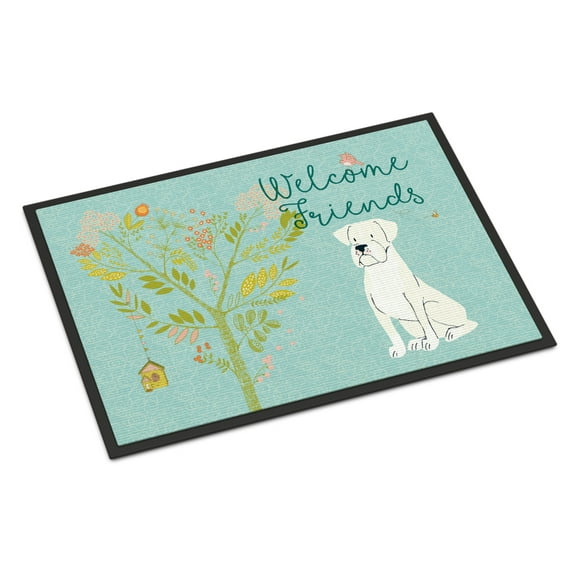 Welcome Friends White Boxer Door Mat