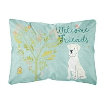 Carolines Treasures BB7580PW1216 Welcome Friends White Boxer Canvas Fabric Decorative Pillow  12H x16W multicolor