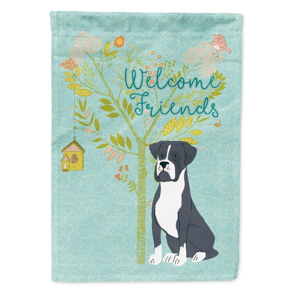 Carolines Treasures BB7581GF Welcome Friends Black Boxer Flag Garden Size  Small multicolor
