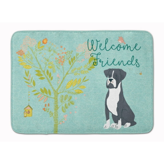 Carolines Treasures BB7581RUG Welcome Friends Black Boxer Machine Washable Memory Foam Mat 19 X 27" multicolor