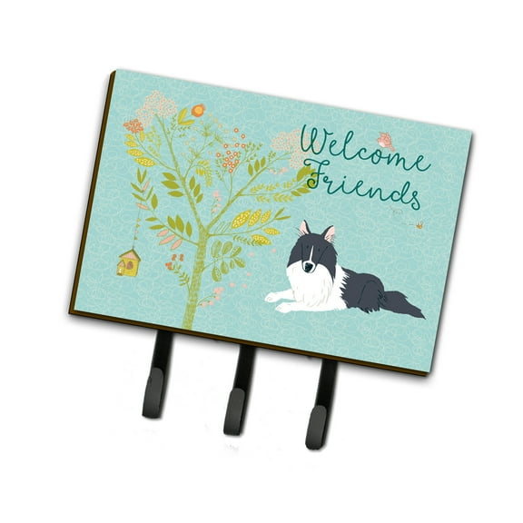 Carolines Treasures BB7583TH68 Welcome Friends Black White Collie Leash or Key Holder Triple multicolor