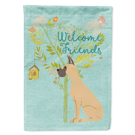 Carolines Treasures BB7589CHF Welcome Friends Fawn Great Dane Cropped Ears Flag Canvas House Size  Large multicolor