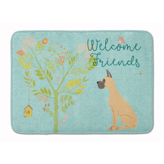 Carolines Treasures BB7589RUG Welcome Friends Fawn Great Dane Cropped Ears Machine Washable Memory Foam Mat 19 X 27"