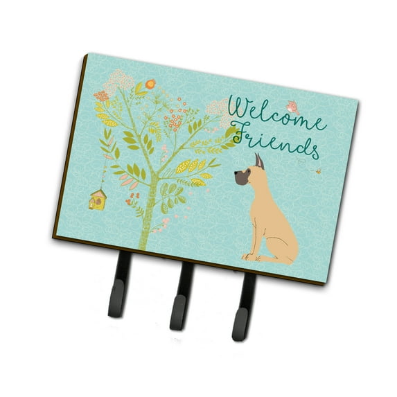 Carolines Treasures BB7589TH68 Welcome Friends Fawn Great Dane Cropped Ears Leash or Key Holder Triple multicolor