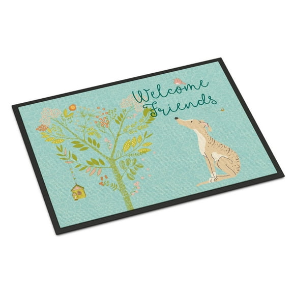 Carolines Treasures BB7591MAT Welcome Friends Brindle Greyhound Doormat 18x27 27"L x 18"W multicolor