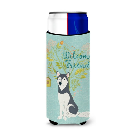 Carolines Treasures BB7594MUK Welcome Friends Siberian Husky Michelob Ultra Hugger for slim cans Slim Can multicolor