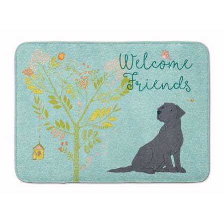 Carolines Treasures BB7595RUG Welcome Friends Black Labrador Retriever Machine Washable Memory Foam Mat 19 X 27"