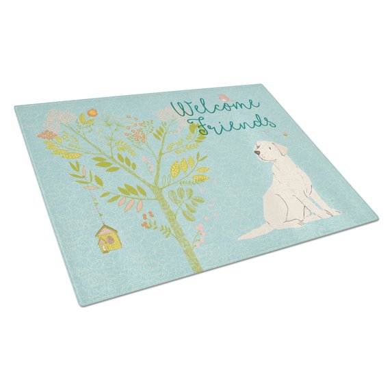 Carolines Treasures BB7596LCB Welcome Friends Yellow Labrador Retriever Glass Cutting Board Large 12H x 16W multicolor
