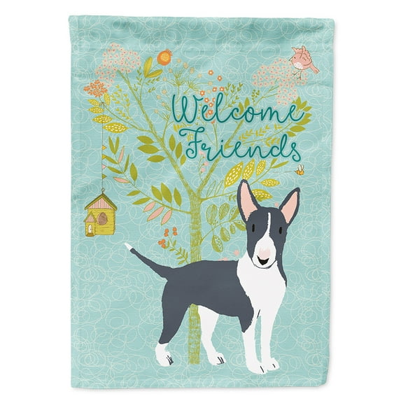 Carolines Treasures BB7604CHF Welcome Friends Black Bull Terrier Flag Canvas House Size  Large multicolor
