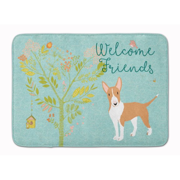 Carolines Treasures BB7605RUG Welcome Friends Brown Bull Terrier Machine Washable Memory Foam Mat 19 X 27" multicolor