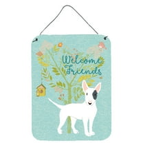 Carolines Treasures BB7607DS1216 Welcome Friends White Patched Bull Terrier Wall or Door Hanging Prints 12x16 multicolor