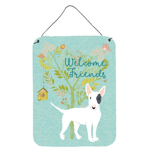 Carolines Treasures BB7607DS1216 Welcome Friends White Patched Bull Terrier Wall or Door Hanging Prints 12x16 multicolor