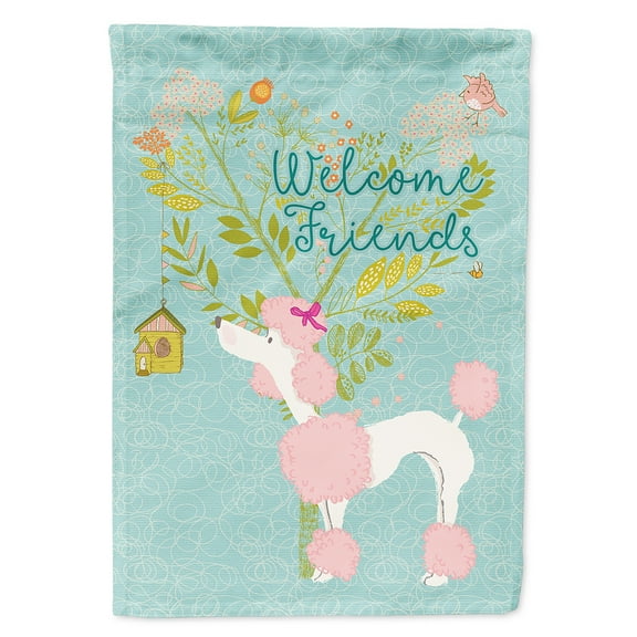Carolines Treasures BB7613CHF Welcome Friends Pink Poodle Flag Canvas House Size  Large multicolor