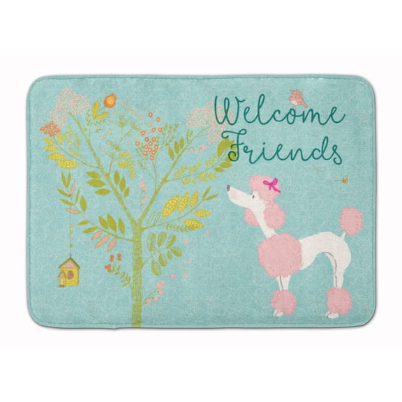 Carolines Treasures BB7613RUG Welcome Friends Pink Poodle Machine Washable Memory Foam Mat 19 X 27" multicolor