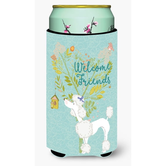 Carolines Treasures BB7614TBC Welcome Friends White Poodle Tall Boy Beverage Insulator Hugger Tall Boy multicolor