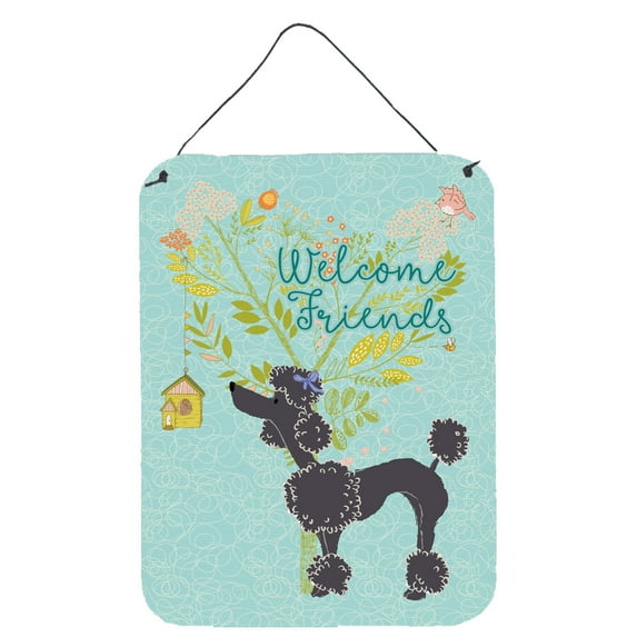 Carolines Treasures BB7615DS1216 Welcome Friends Black Poodle Wall or Door Hanging Prints 12x16 multicolor