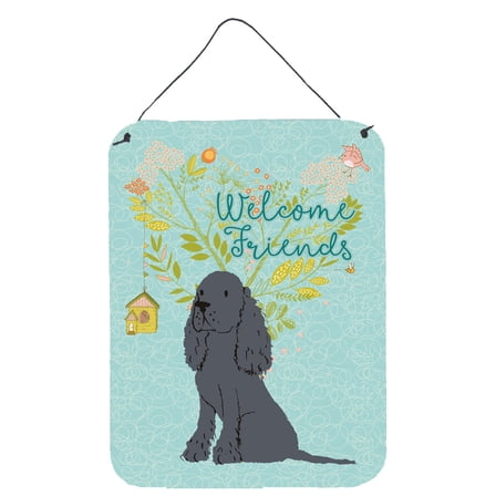 Carolines Treasures BB7618DS1216 Welcome Friends Black Cocker Spaniel Wall or Door Hanging Prints 12x16 multicolor