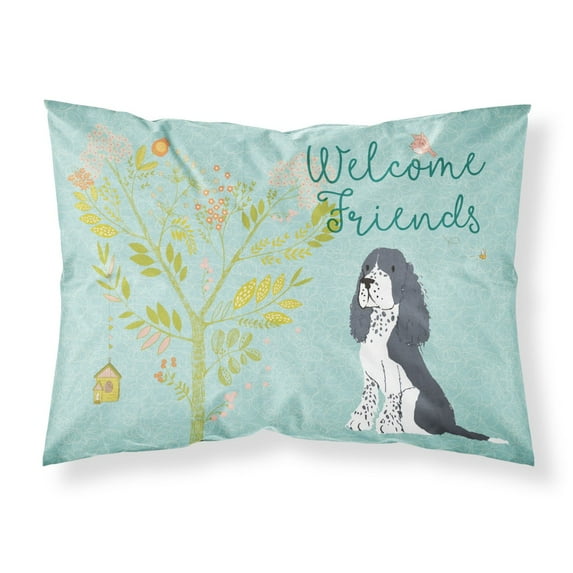Carolines Treasures BB7621PILLOWCASE Welcome Friends Black Springer Spaniel Fabric Standard Pillowcase Standard