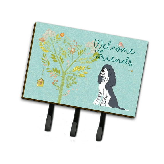 Carolines Treasures BB7621TH68 Welcome Friends Black Springer Spaniel Leash or Key Holder Triple multicolor
