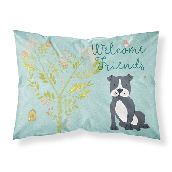 Carolines Treasures BB7623PILLOWCASE Welcome Friends Black Staffie Fabric Standard Pillowcase Standard multicolor