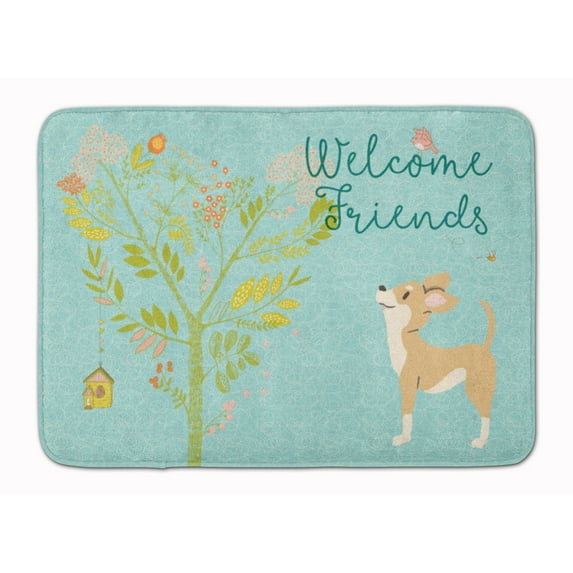 Carolines Treasures BB7628RUG Welcome Friends Brown White Chihuahua Machine Washable Memory Foam Mat 19 X 27" multicolor