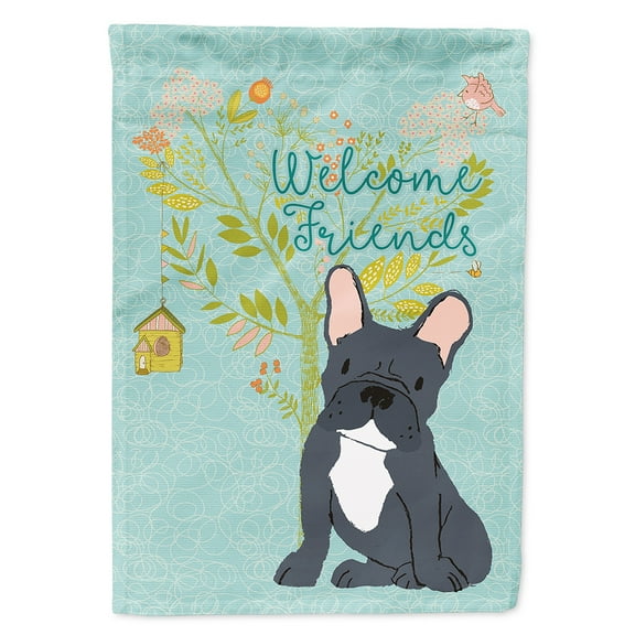 Carolines Treasures BB7632CHF Welcome Friends Black French Bulldog Flag Canvas House Size Large multicolor