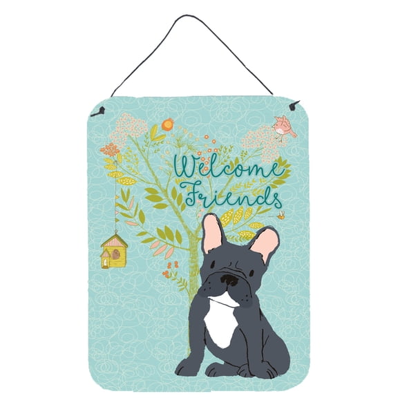 Carolines Treasures BB7632DS1216 Welcome Friends Black French Bulldog Wall or Door Hanging Prints 12x16 multicolor
