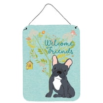 Carolines Treasures BB7632DS1216 Welcome Friends Black French Bulldog Wall or Door Hanging Prints 12x16 multicolor