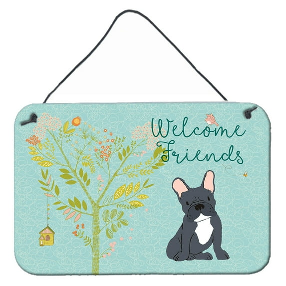 Carolines Treasures BB7632DS812 Welcome Friends Black French Bulldog Wall or Door Hanging Prints 8x12 multicolor