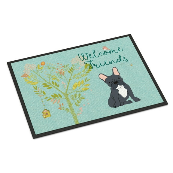 Carolines Treasures BB7632JMAT Welcome Friends Black French Bulldog Doormat 24x36 36"L x 24"W multicolor