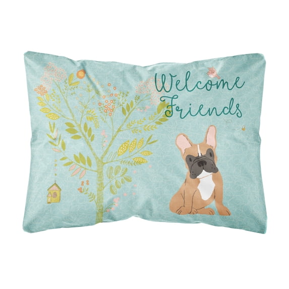 Carolines Treasures BB7633PW1216 Welcome Friends Fawn French Bulldog Canvas Fabric Decorative Pillow 12H x16W