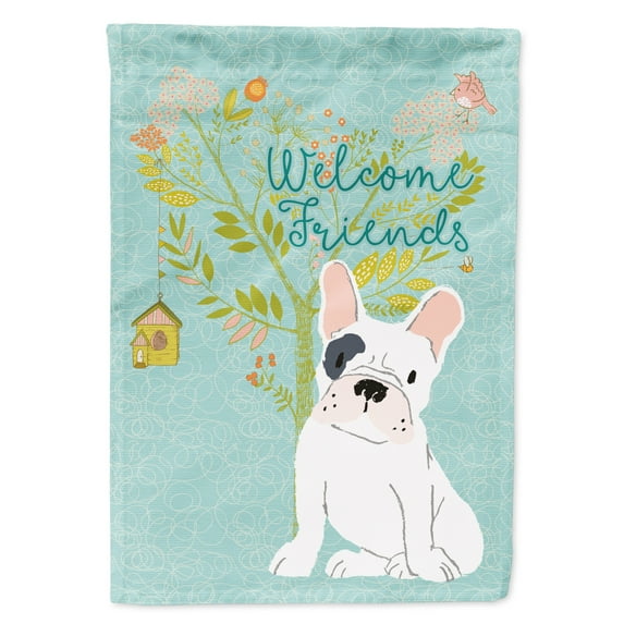 Welcome Friends Piebald French Bulldog Garden Flag