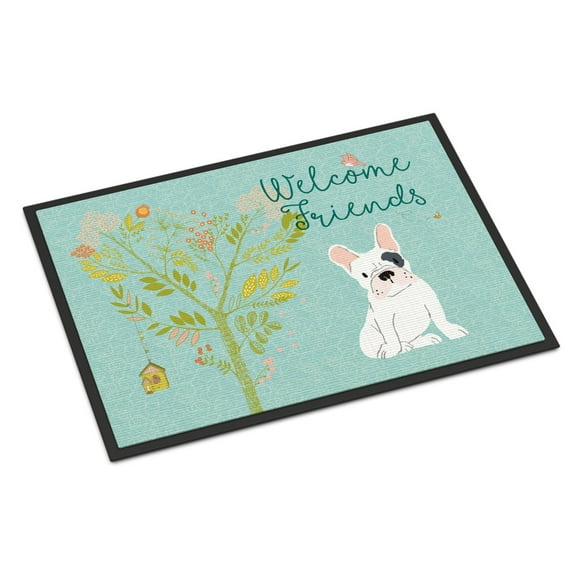 Carolines Treasures BB7634MAT Welcome Friends Piebald French Bulldog Doormat 18x27 27"L x 18"W multicolor