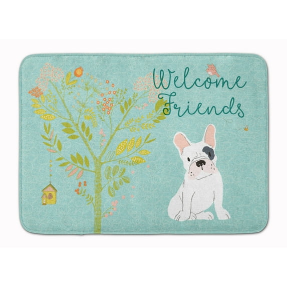 Carolines Treasures BB7634RUG Welcome Friends Piebald French Bulldog Machine Washable Memory Foam Mat 19 X 27"