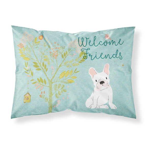 Carolines Treasures BB7635PILLOWCASE Welcome Friends White French Bulldog Fabric Standard Pillowcase Standard multicolor