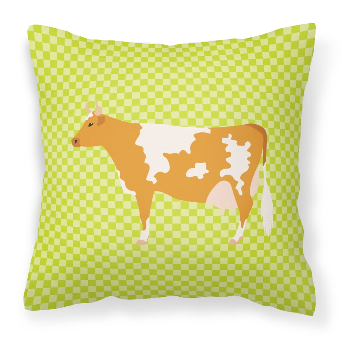 Carolines Treasures BB7647PW1414 Guernsey Cow Green Fabric Decorative Pillow, 14 x 14 in.
