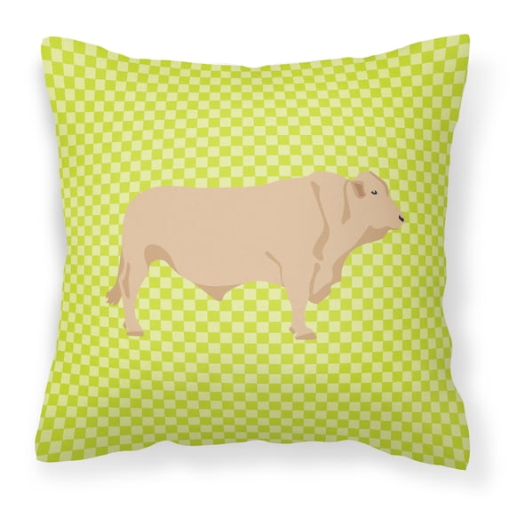 Carolines Treasures BB7652PW1414 Charolais Cow Green Fabric Decorative Pillow, 14 x 14 in.