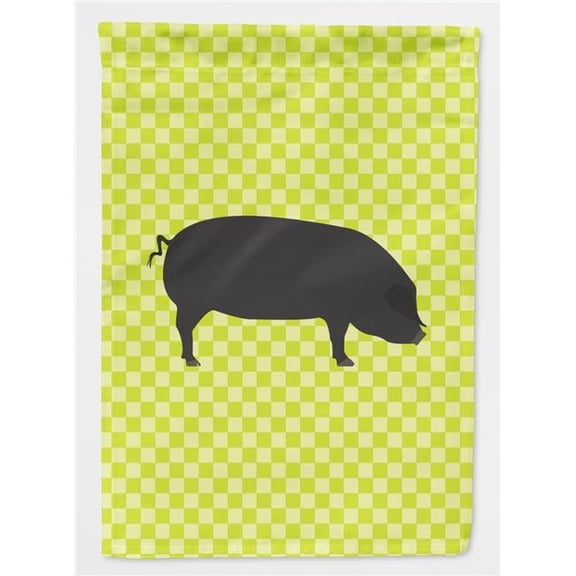 Caroline's Treasures BB7757CHF Devon Large Black Pig Green Flag Canvas House Size , Large, multicolor