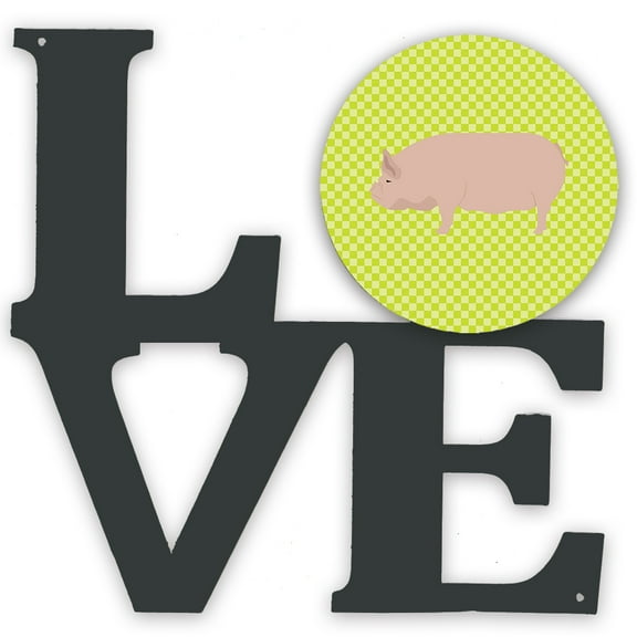 Caroline's Treasures BB7763WALV Welsh Pig Green Metal Wall Artwork LOVE, 12X12, multicolor