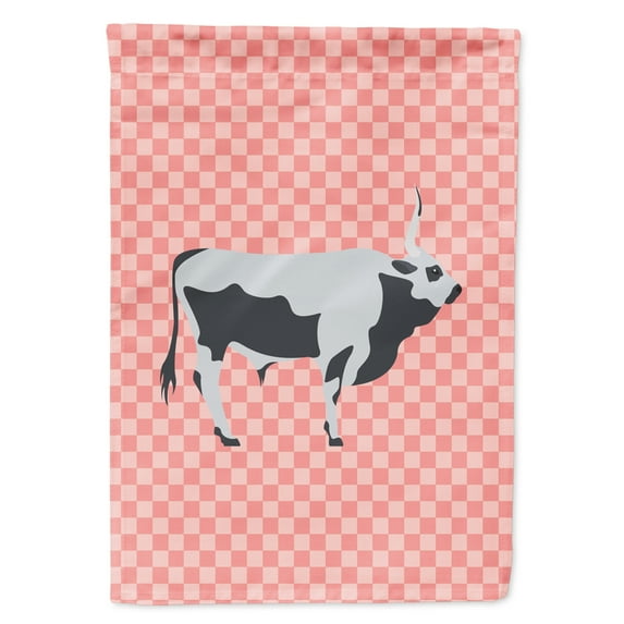 Caroline's Treasures BB7824GF Hungarian Grey Steppe Cow Pink Check Flag Garden Size , Small, multicolor