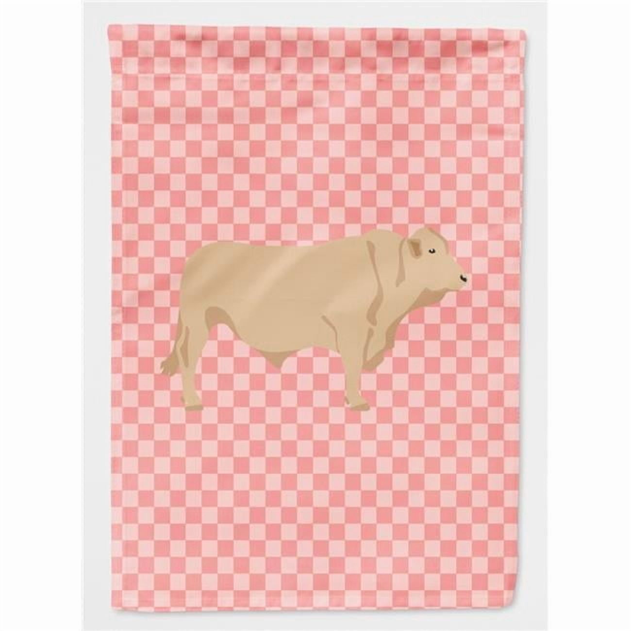 Caroline's Treasures BB7826CHF Charolais Cow Pink Check Flag Canvas House Size , Large, multicolor
