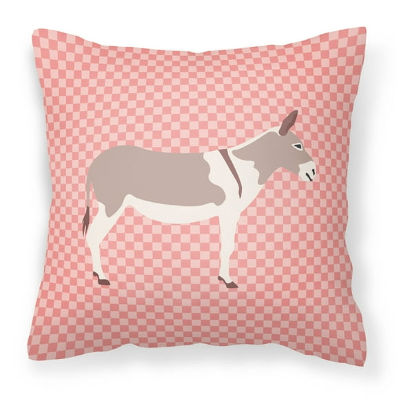 Carolines Treasures BB7846PW1414 Australian Teamster Donkey Pink Check Fabric Decorative Pillow, 14 x 14 in.