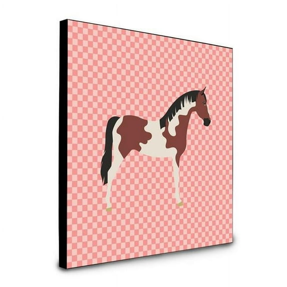 Carolines Treasures  8 x 8 x 0.625 in. Pinto Horse Pink Check Artwork Panel Wall Decor