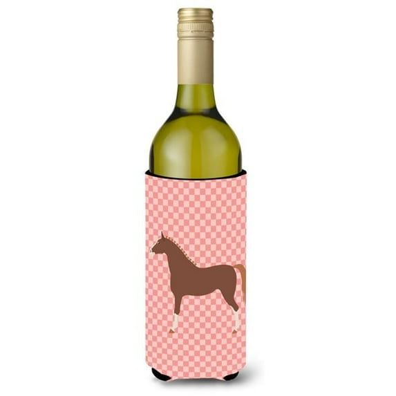 Carolines Treasures BB7909LITERK Hannoverian Horse Pink Check Wine Bottle Beverge Insulator Hugger