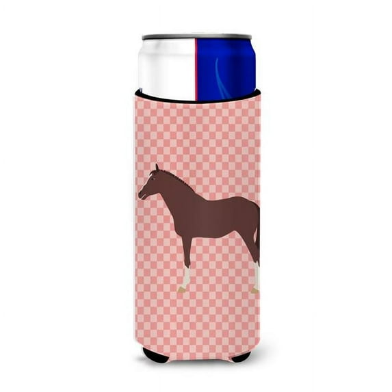 Carolines Treasures BB7913MUK English Thoroughbred Horse Pink Check Michelob Ultra Hugger for Slim Cans