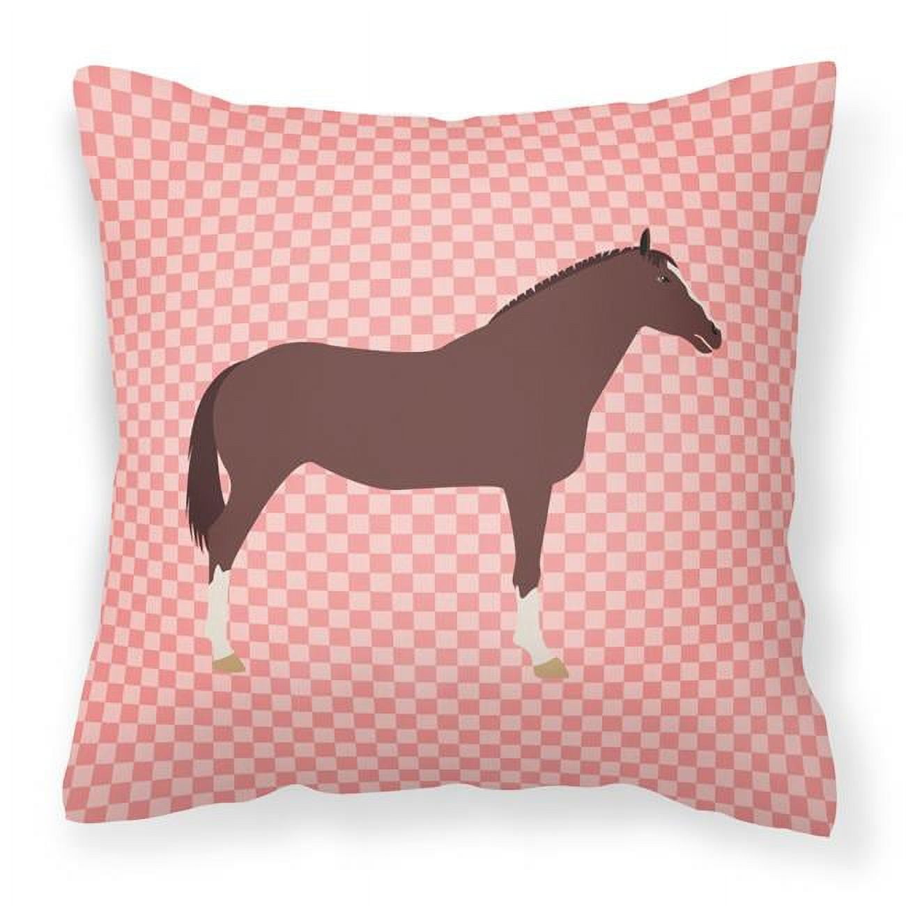 English Thoroughbred Horse Pink Check Fabric Decorative Pillow