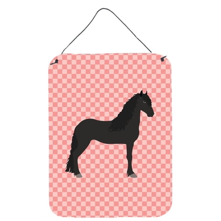 Carolines Treasures BB7915DS1216 Friesian Horse Pink Check Wall or Door Hanging Prints