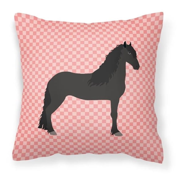 Carolines Treasures BB7915PW1818 Friesian Horse Pink Check Fabric Decorative Pillow, 18 x 18 in.