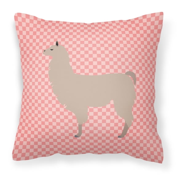 Carolines Treasures BB7916PW1414 Llama Pink Check Fabric Decorative Pillow, 14 x 14 in.